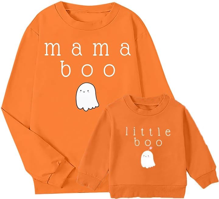 JinTing Mommy and Me Matching Outfits Halloween Little Boo Sweatshirt Spooky Mama Long Sleeve Shirt Tops - Image 1